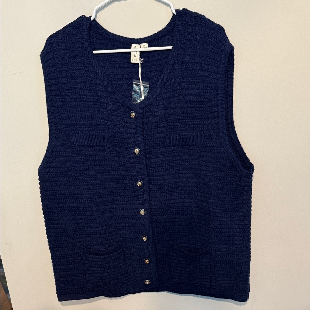 Joie Knit Button Down Sweater Vest Navy Blue 2X